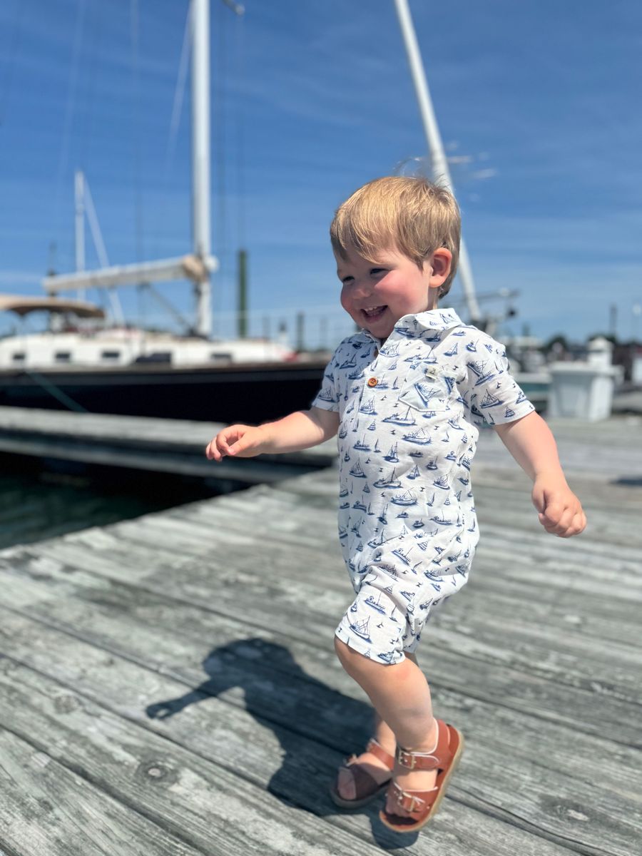 Molokai Printed Romper- Sailboats