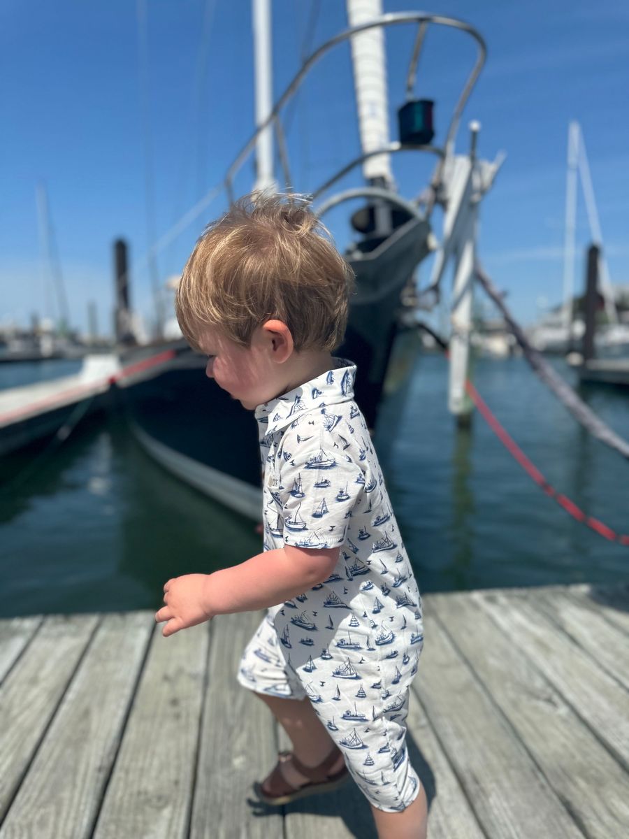 Molokai Printed Romper- Sailboats