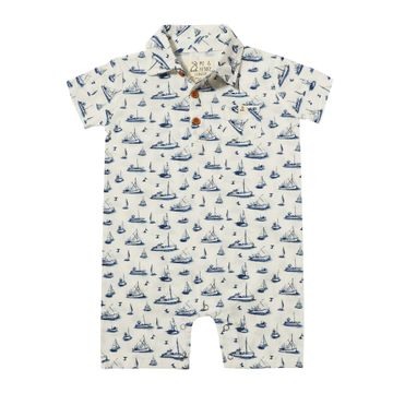 Molokai Printed Romper- Sailboats