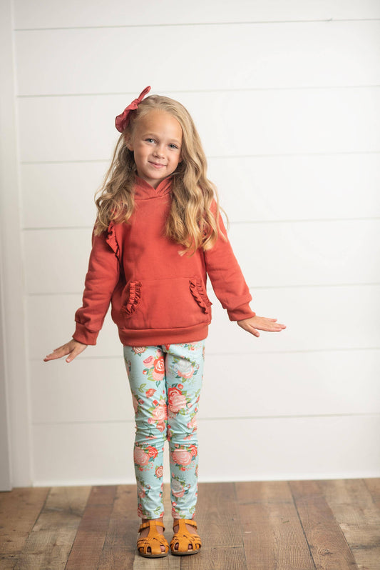Rust Pocket Ruffle Hoodie Shirt & Leggings Fall Set
