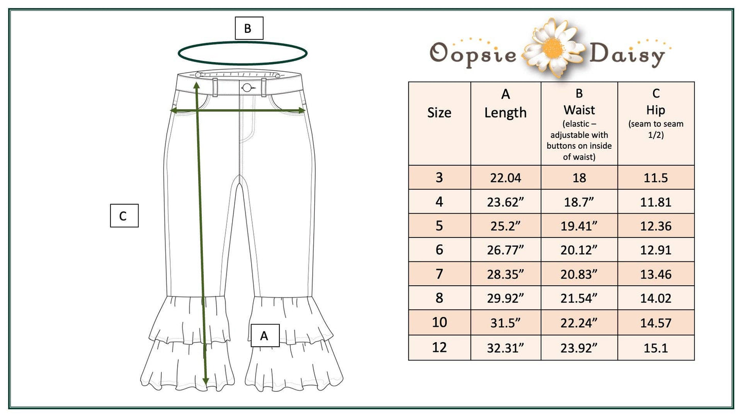 Kids Flower Double Ruffle Denim Jeans