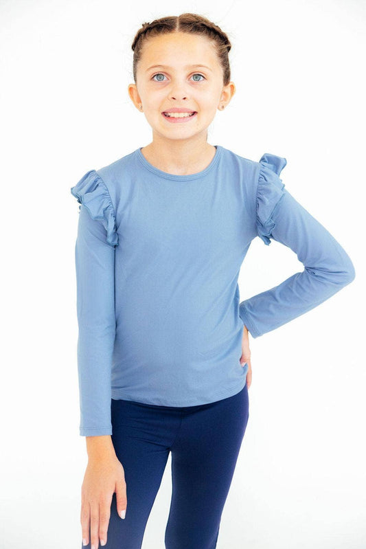 Dusty Blue L/S Ruffle Tee
