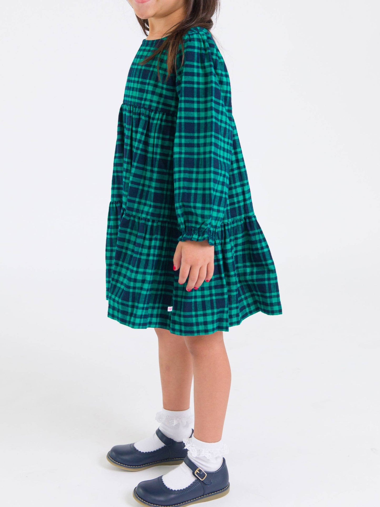 Girls Hayden Plaid Woven Long Sleeve Tiered Twirl Dress
