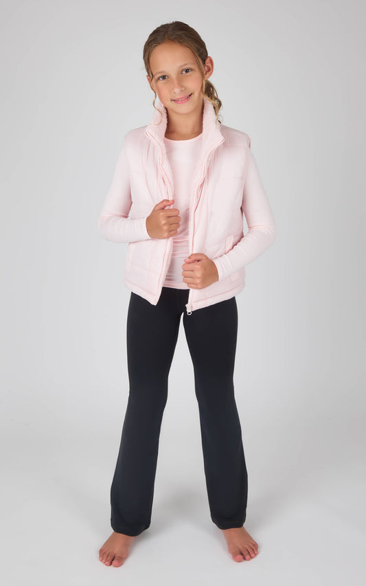 Girls Quilted Sherpa Lining Vest, Top, Flare Pant -Set