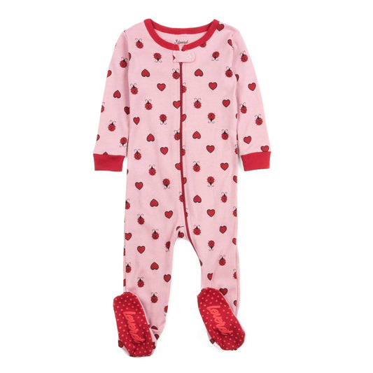 Kids Footed Cotton Pajama Ladybug w/Heart for Valentine's