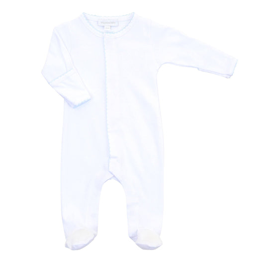 Essentials White Footie with Light Blue Trim