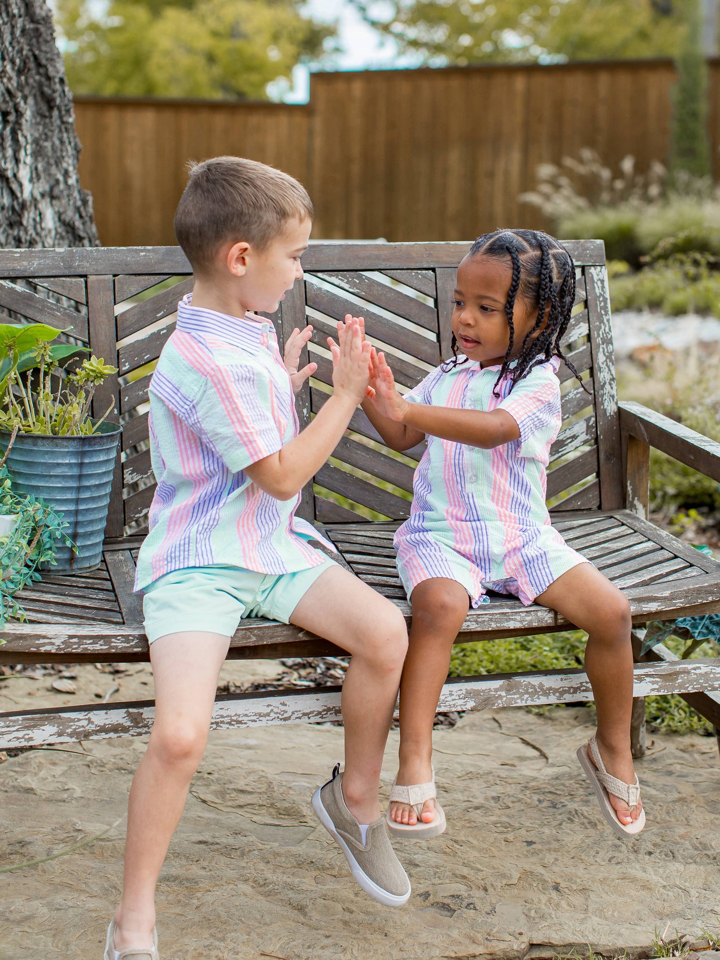 Baby Boys Multi-color Seersucker Short Sleeve Woven Button-Up Romper
