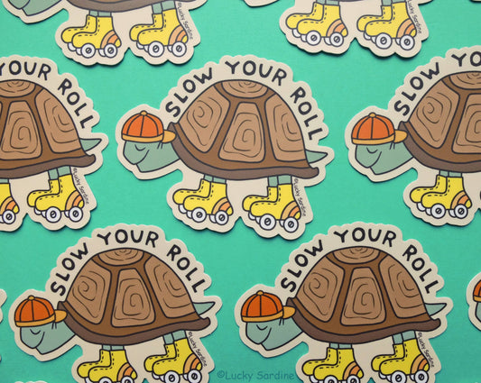 Tortoise Skate, Slow Your Roll, Retro Turtle Vinyl Sticker