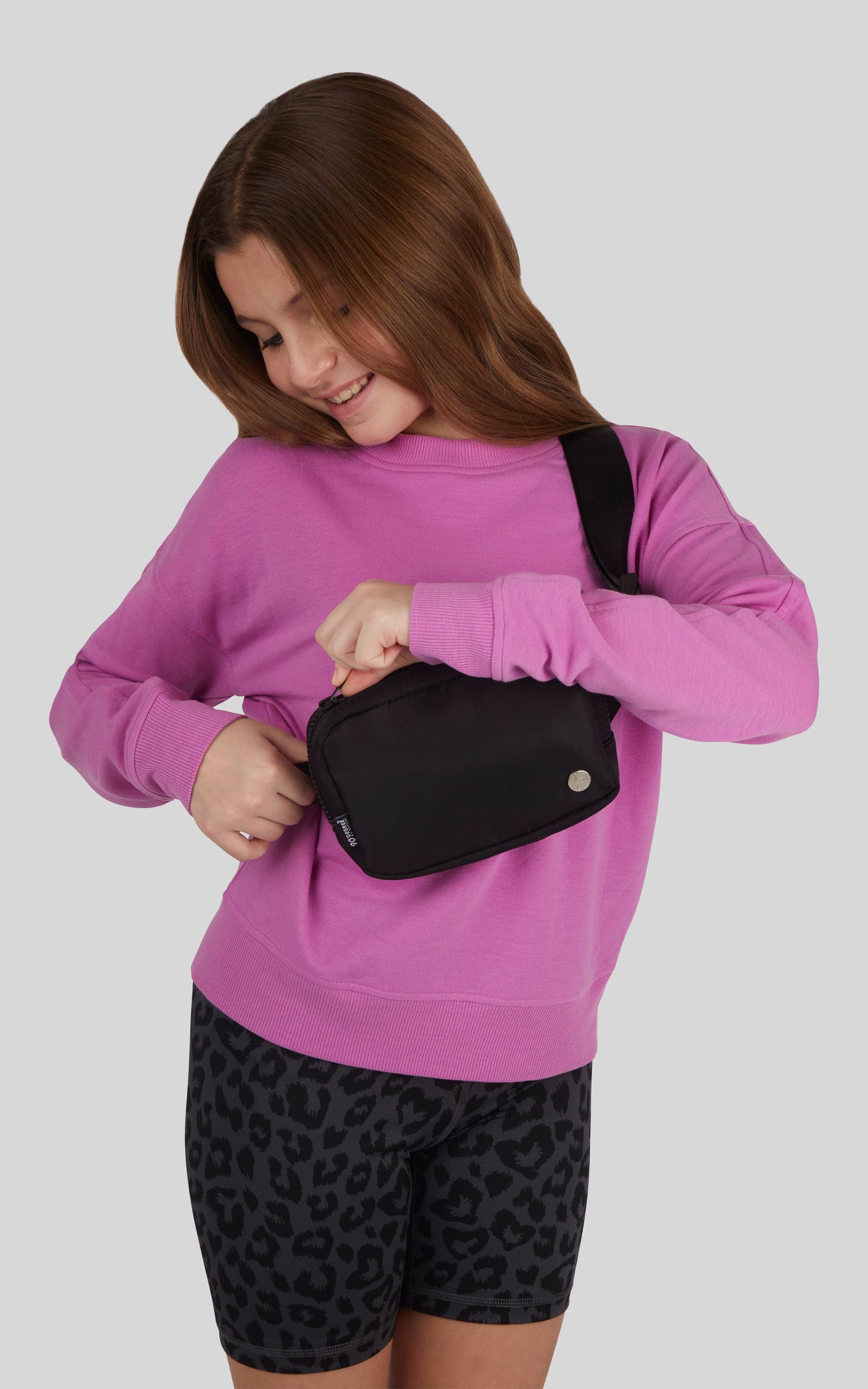 Girls Crew Sweatshirt, Basic Short, Fanny Bag - 3 PCS Set