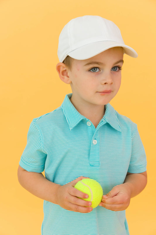 Boys Bright Aqua Micro Stripe Knit Short Sleeve Performance Polo