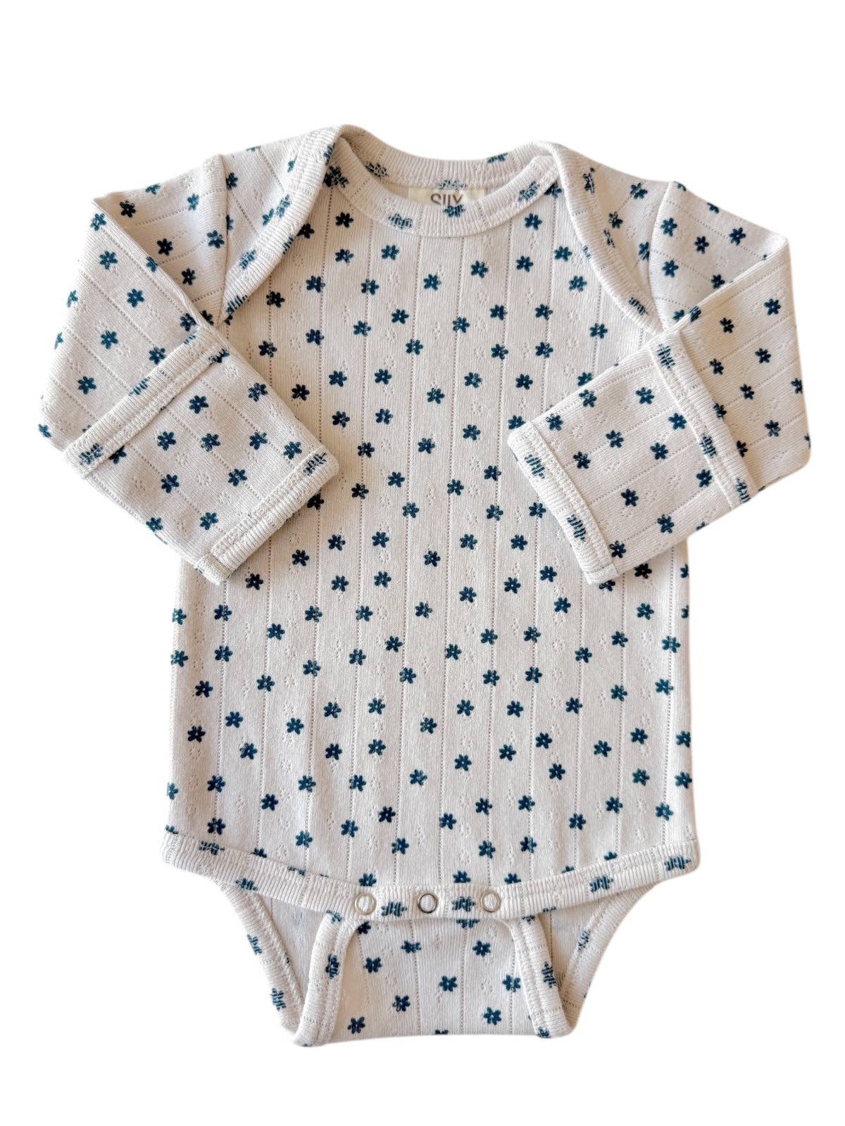 Blue Flower / Organic Pointelle Long Sleeve Bodysuit