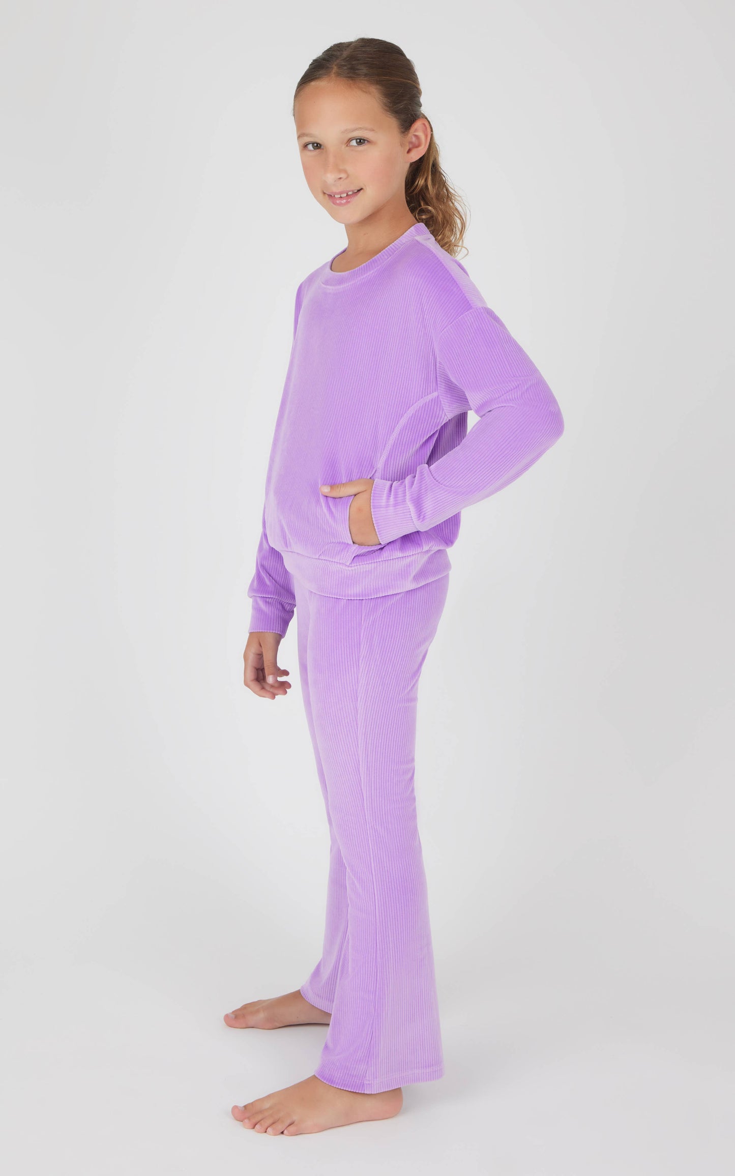 Rib Velour Crew Neck, Flared Pant, & Scrunchie set