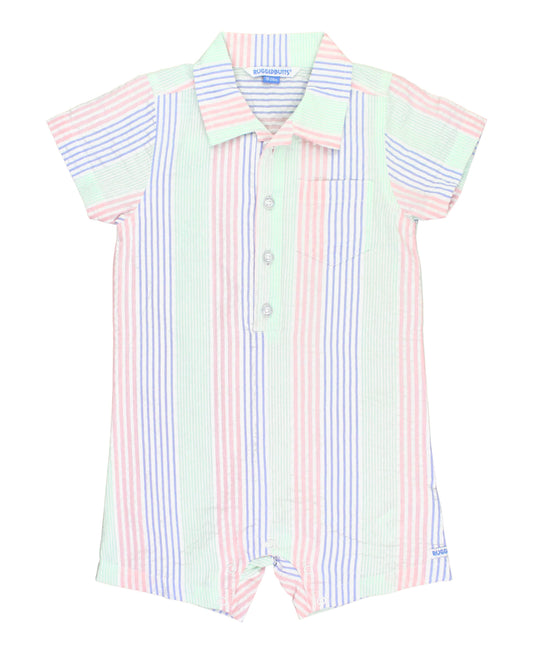 Baby Boys Multi-color Seersucker Short Sleeve Woven Button-Up Romper