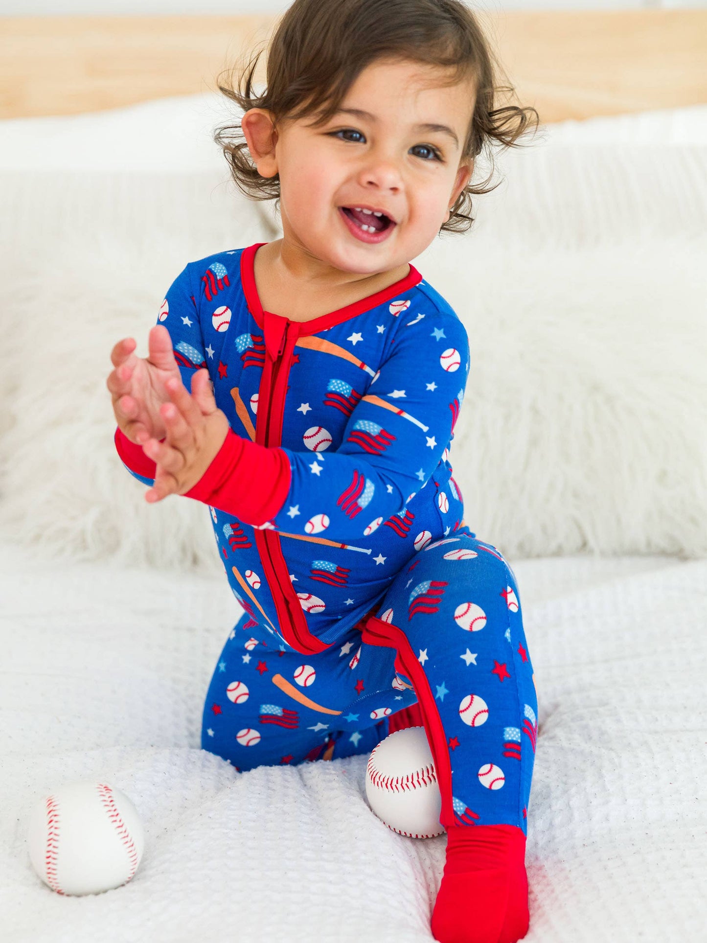 Baby Boys Play Ball Baseball Convertible One Piece Pajamas