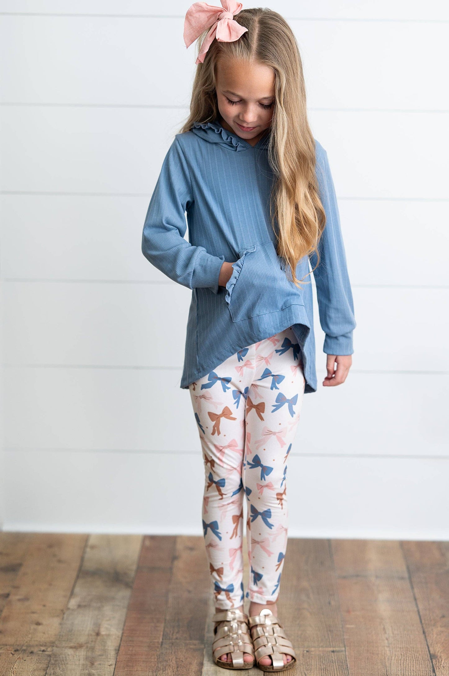 Girls Blue Ruffle Hi-Lo Hoodie & Coquette Bow Legging Set