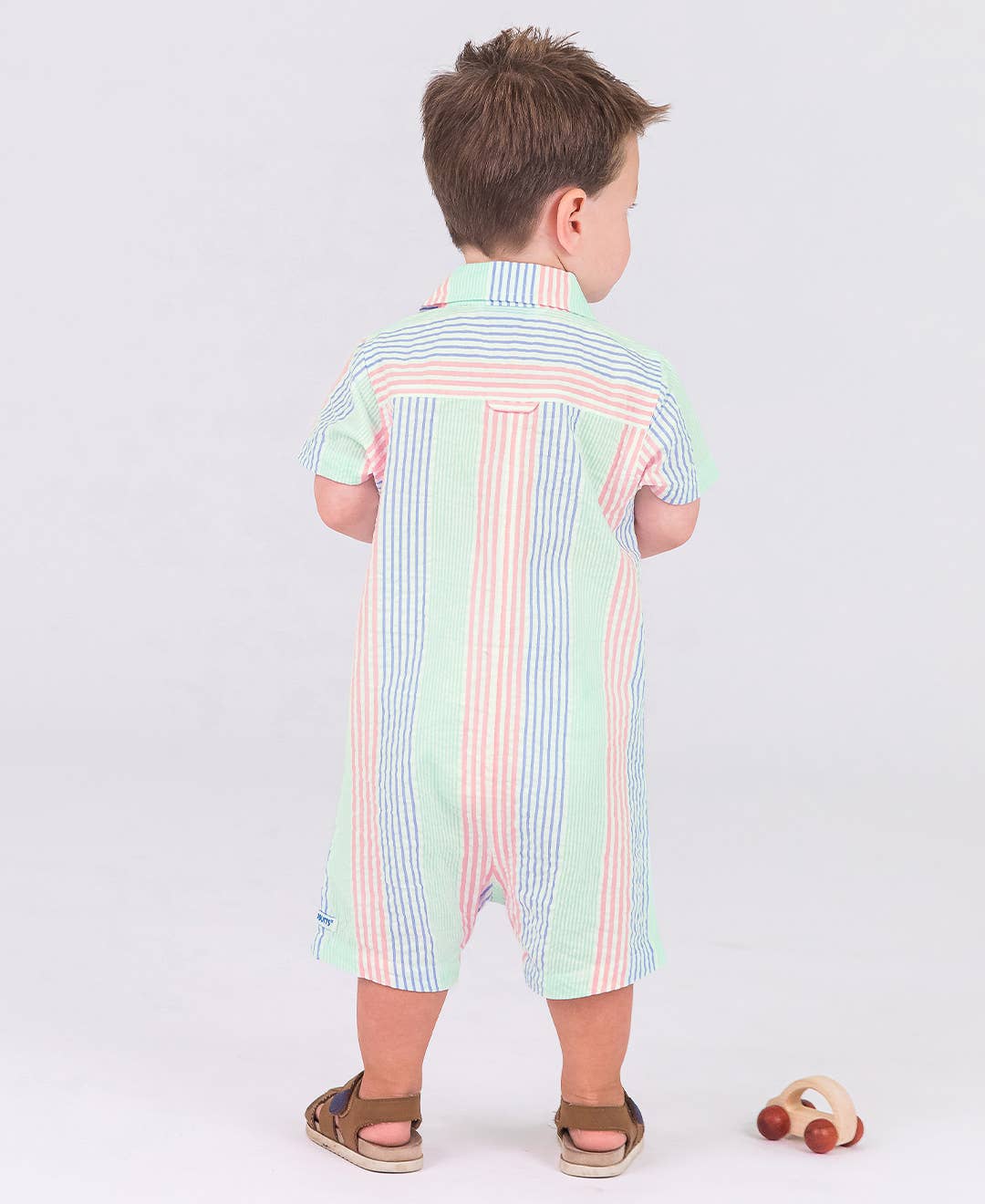 Baby Boys Multi-color Seersucker Short Sleeve Woven Button-Up Romper