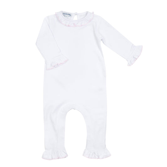 Essentials White Ruffle Playsuit with Pink Trim