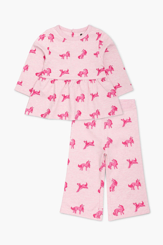 Flare Two Piece Set, Pink Unicorns