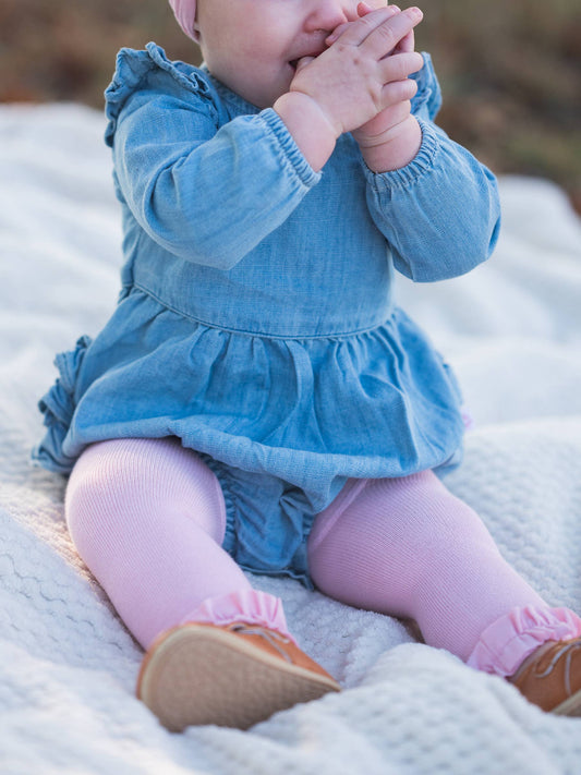 Baby Girls Light Wash Long Sleeve Flutter Bubble Romper