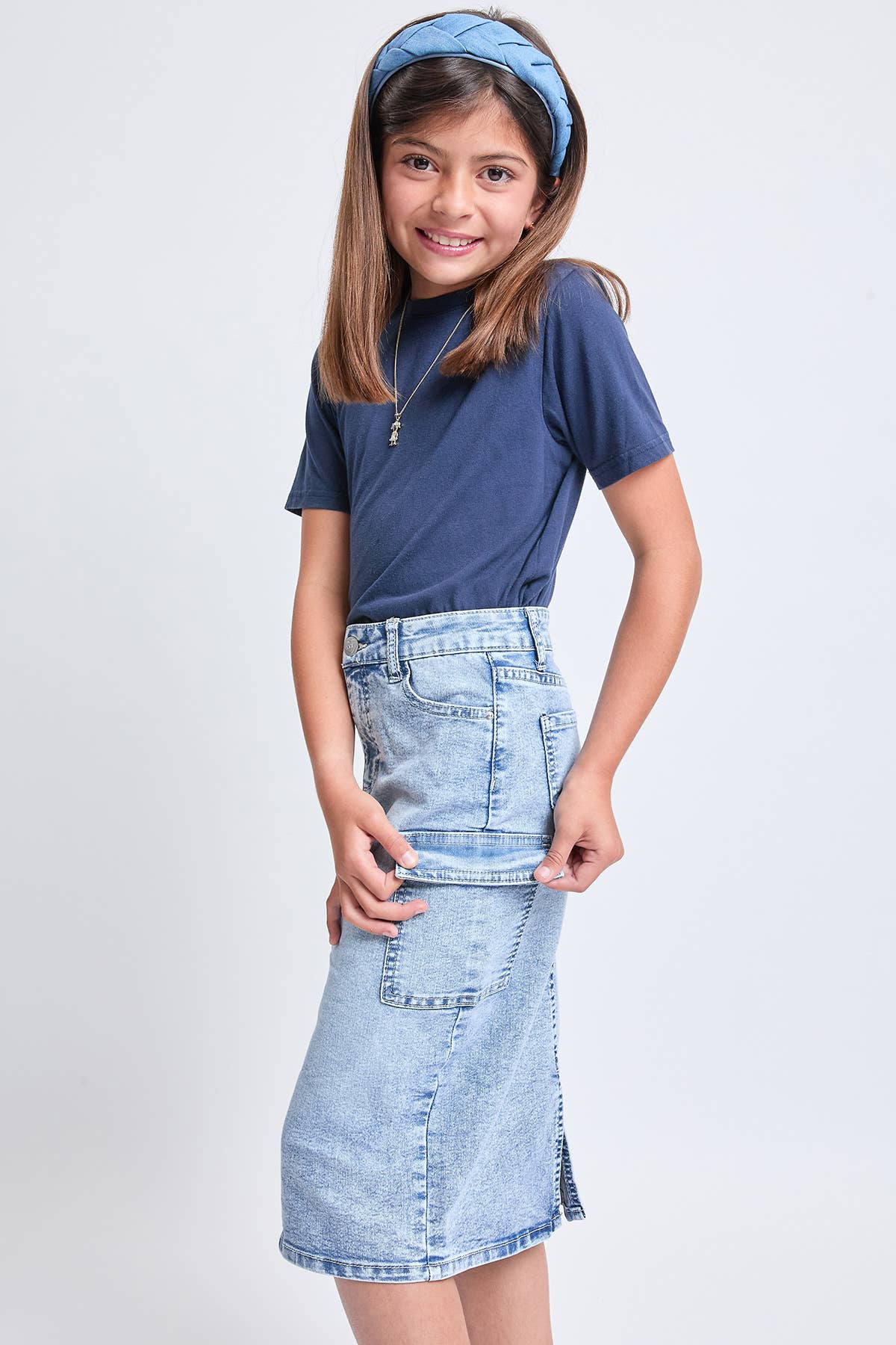 Denim Cargo Clean Hem Skirt