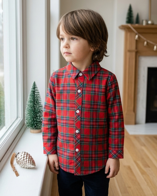 Red and Green Tartan Boy Dress Shirt
