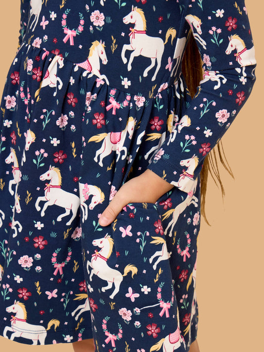 Girls Pony Petals Knit Long Sleeve Twirl Dress