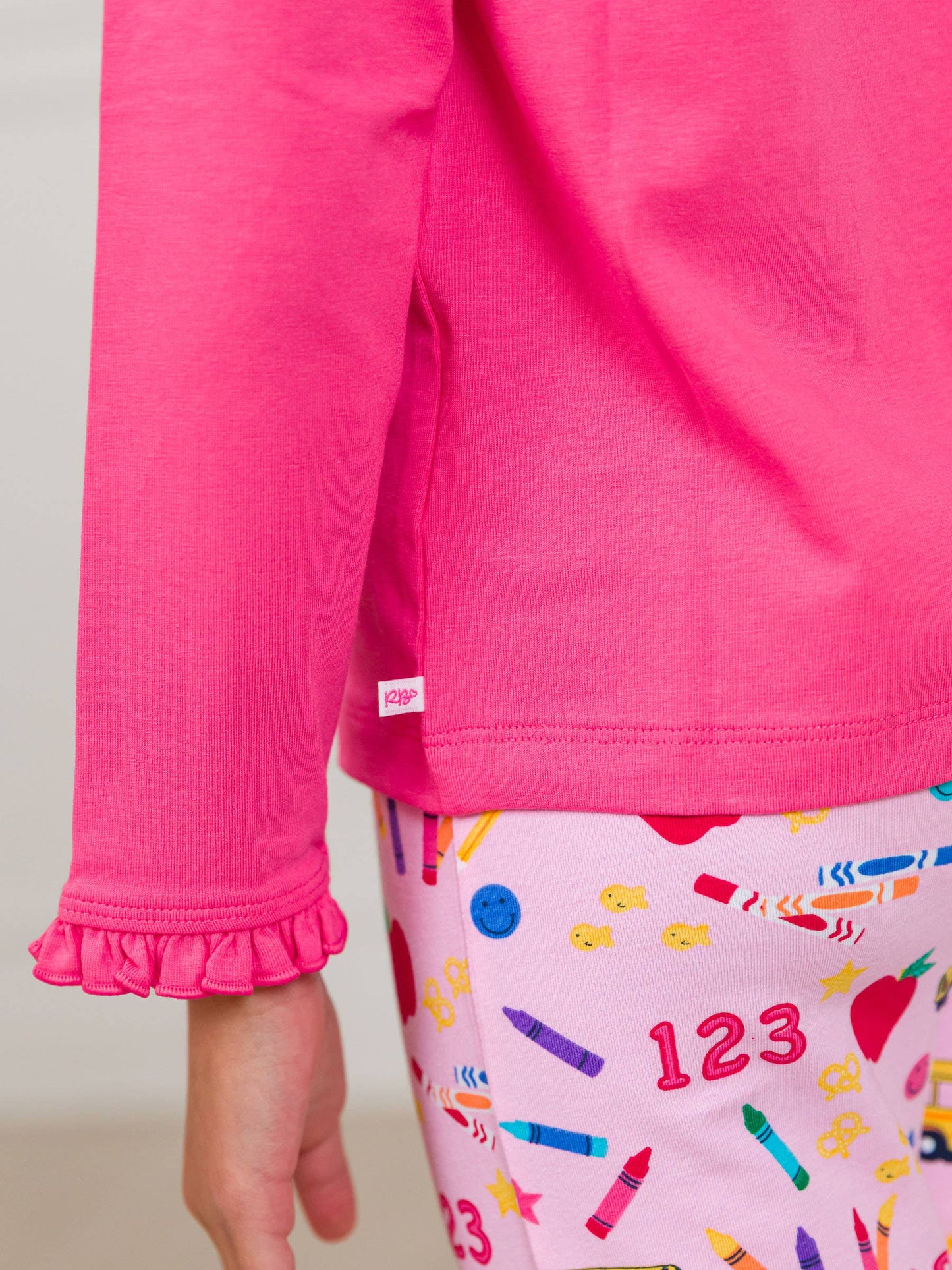 Girls Hot Pink Knit Long Sleeve Ruffle Sleeve Top