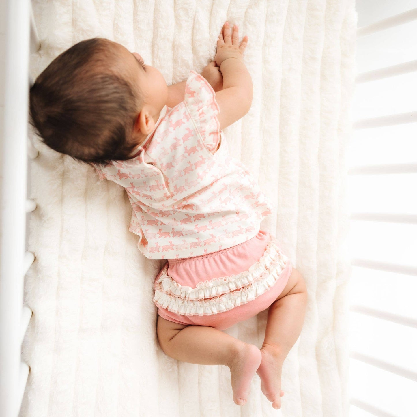 Bunny Hop Ruffle Diaper Cover Set - Dusty Rose