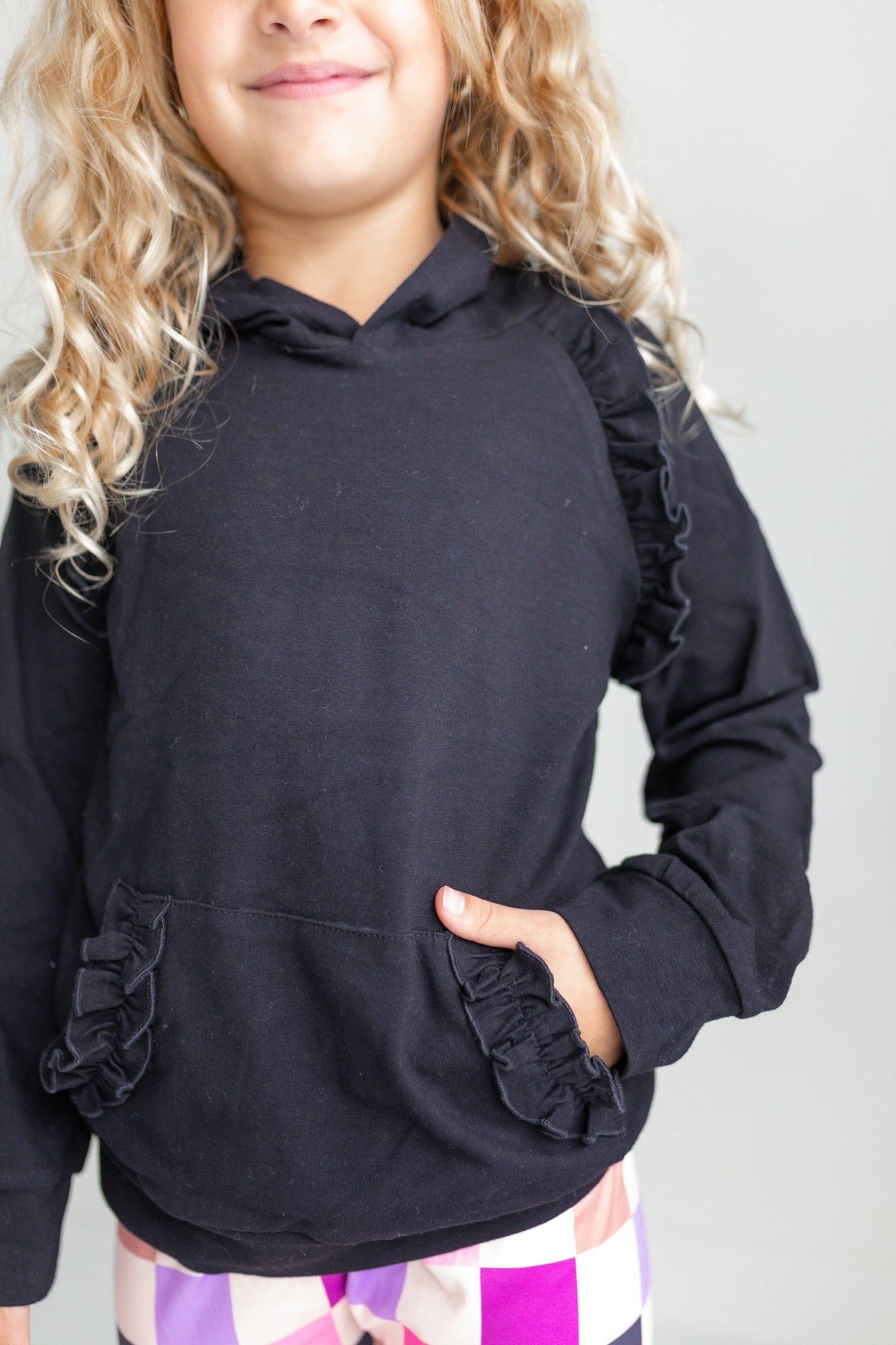 Ruffle Hoodie & Checkered Leggings Fall Set