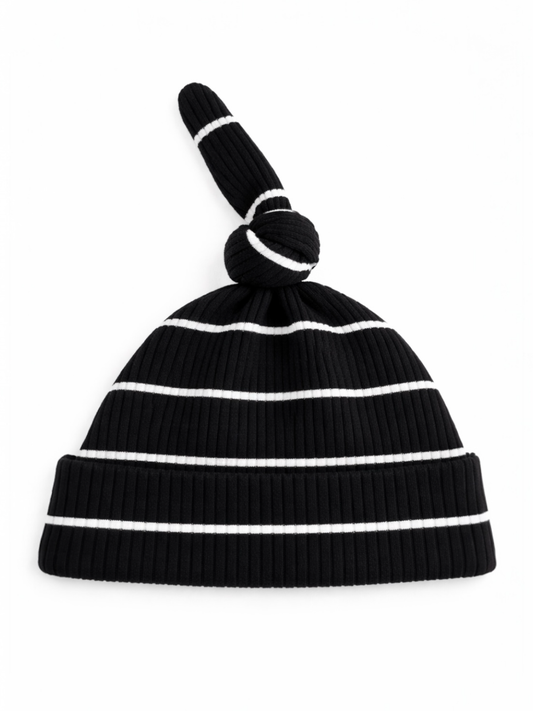 Black/White Stripe / Ribbed Beanie