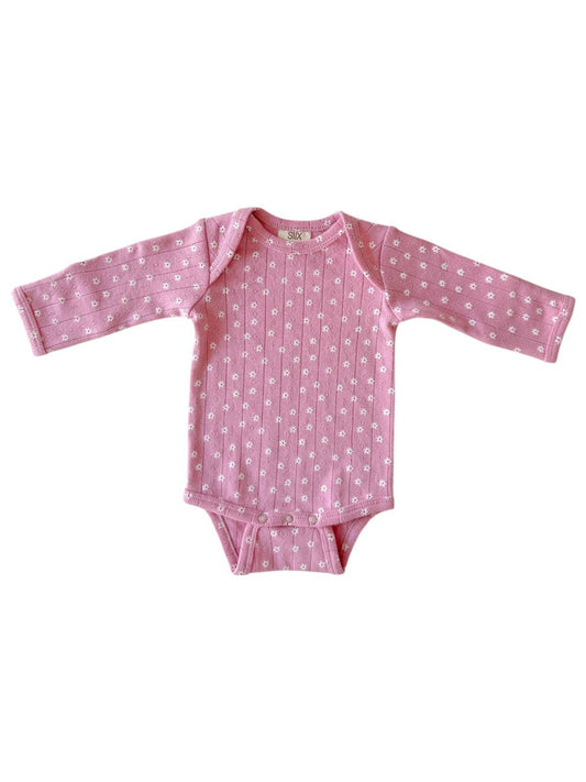 Pink Flower / Organic Pointelle Long Sleeve Bodysuit
