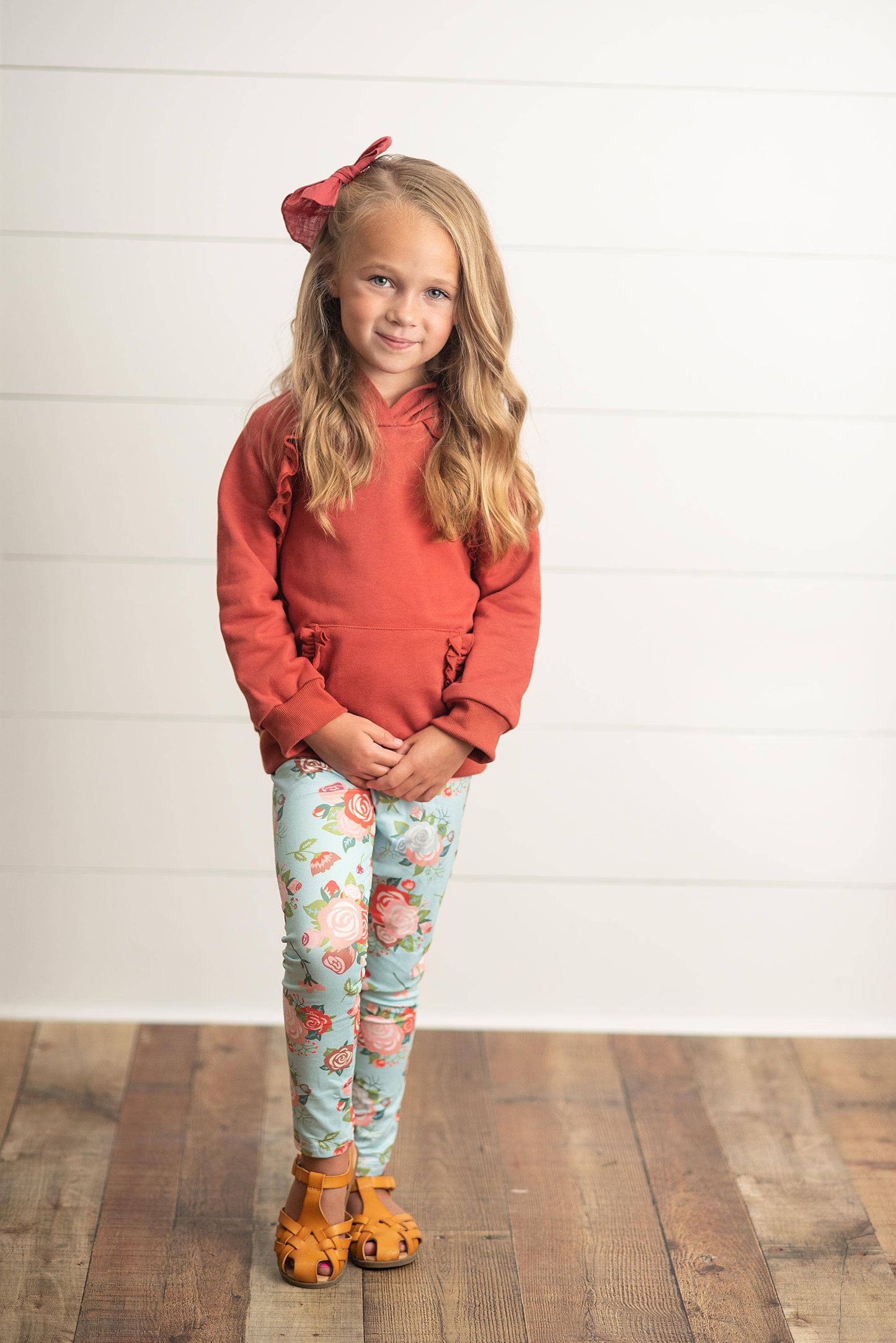 Rust Pocket Ruffle Hoodie Shirt & Leggings Fall Set