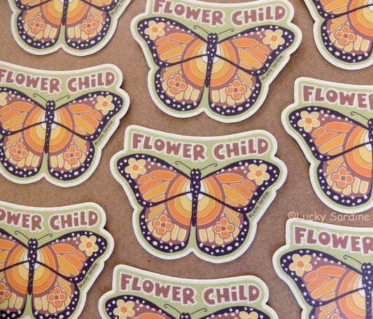 Flower Child Monarch Butterfly, Hippie Retro Vinyl Sticker