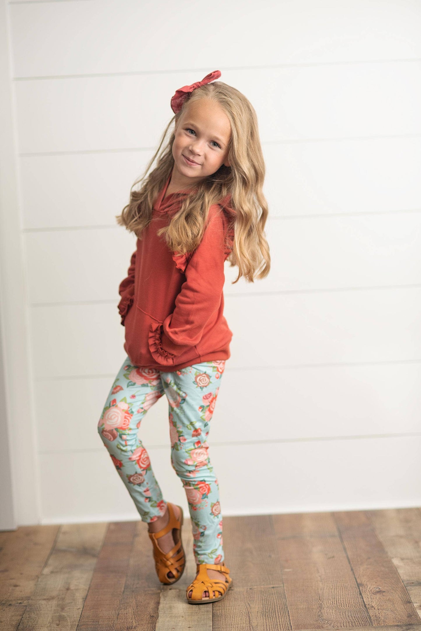 Rust Pocket Ruffle Hoodie Shirt & Leggings Fall Set