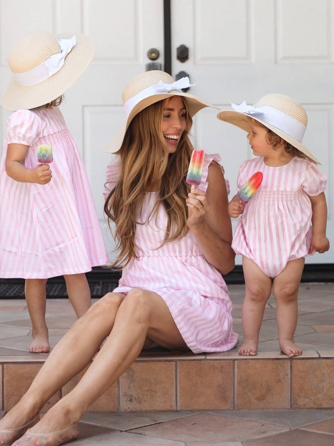 Girls Baby Pink Stripe Stripe Puff Sleeve Smocked Dress