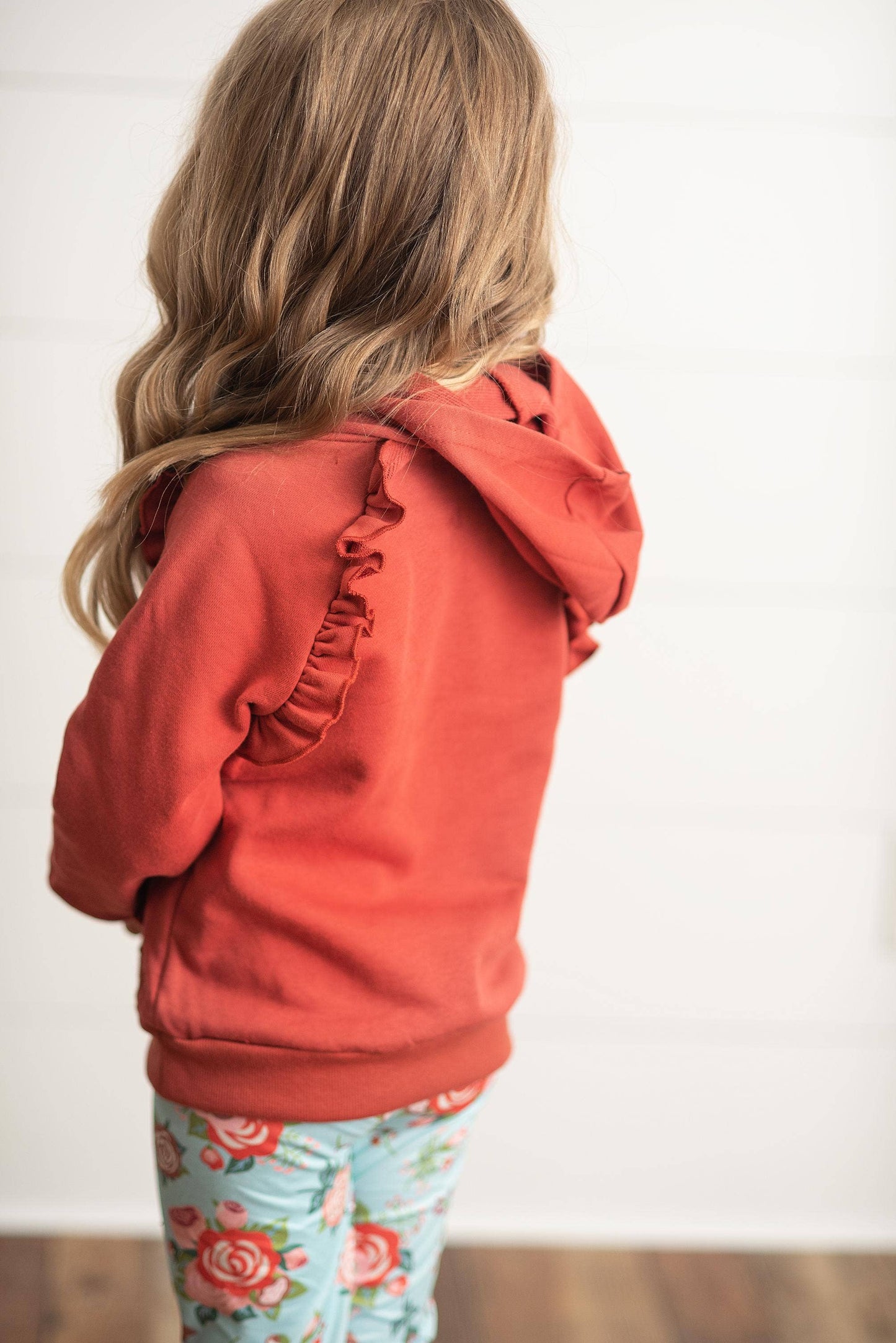 Rust Pocket Ruffle Hoodie Shirt & Leggings Fall Set