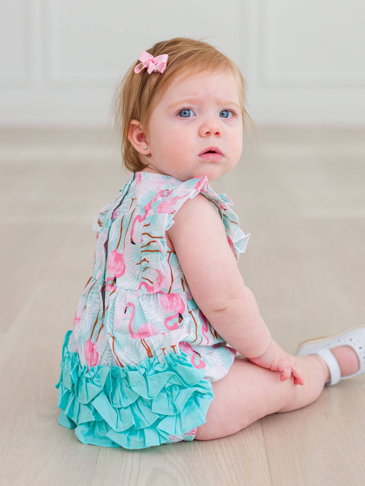 Baby Girls Vibrant Flamingo Classic Ruffle Bubble Romper