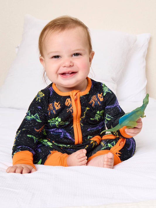 SoftSnooze™ Baby Bamboo Viscose Prehistoric Dinosaur Pals Glow-In-The-Dark Convertible One Piece Footie Pajama