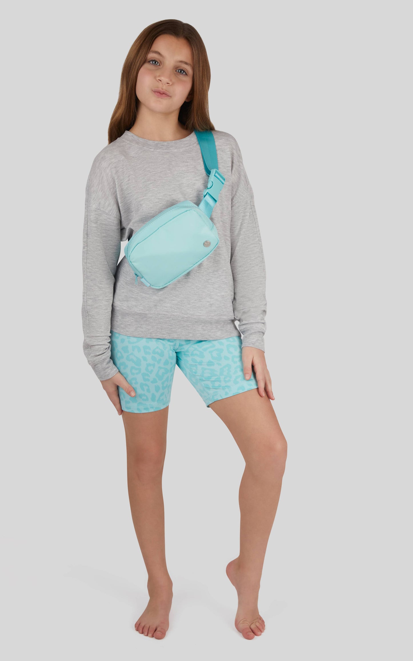 Girls Crew Sweatshirt, Basic Short, Fanny Bag - 3 PCS Set