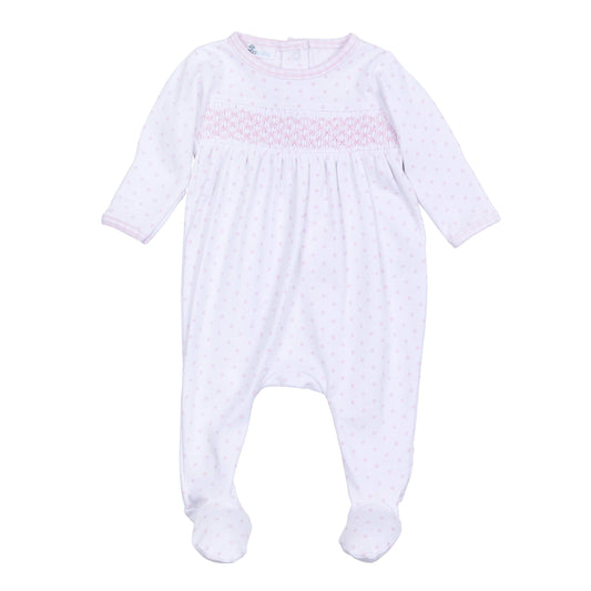 Gingham Dots Smocked Footie - Pink