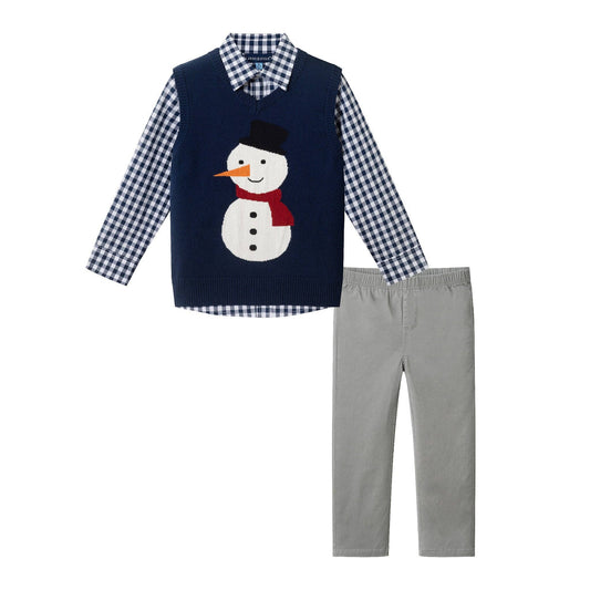Kids Sweater Vest Set | Navy Snowman