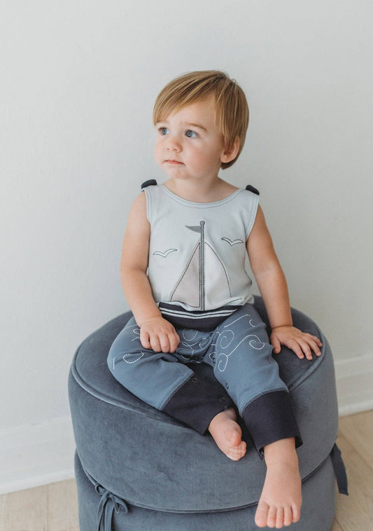 Sailboat | Organic Applique Harem Romper