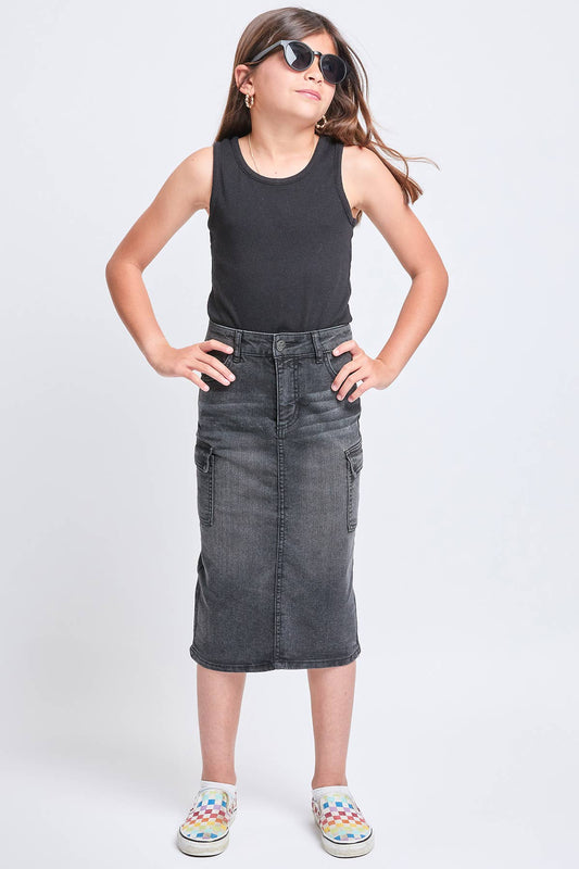 Denim Cargo Clean Hem Skirt