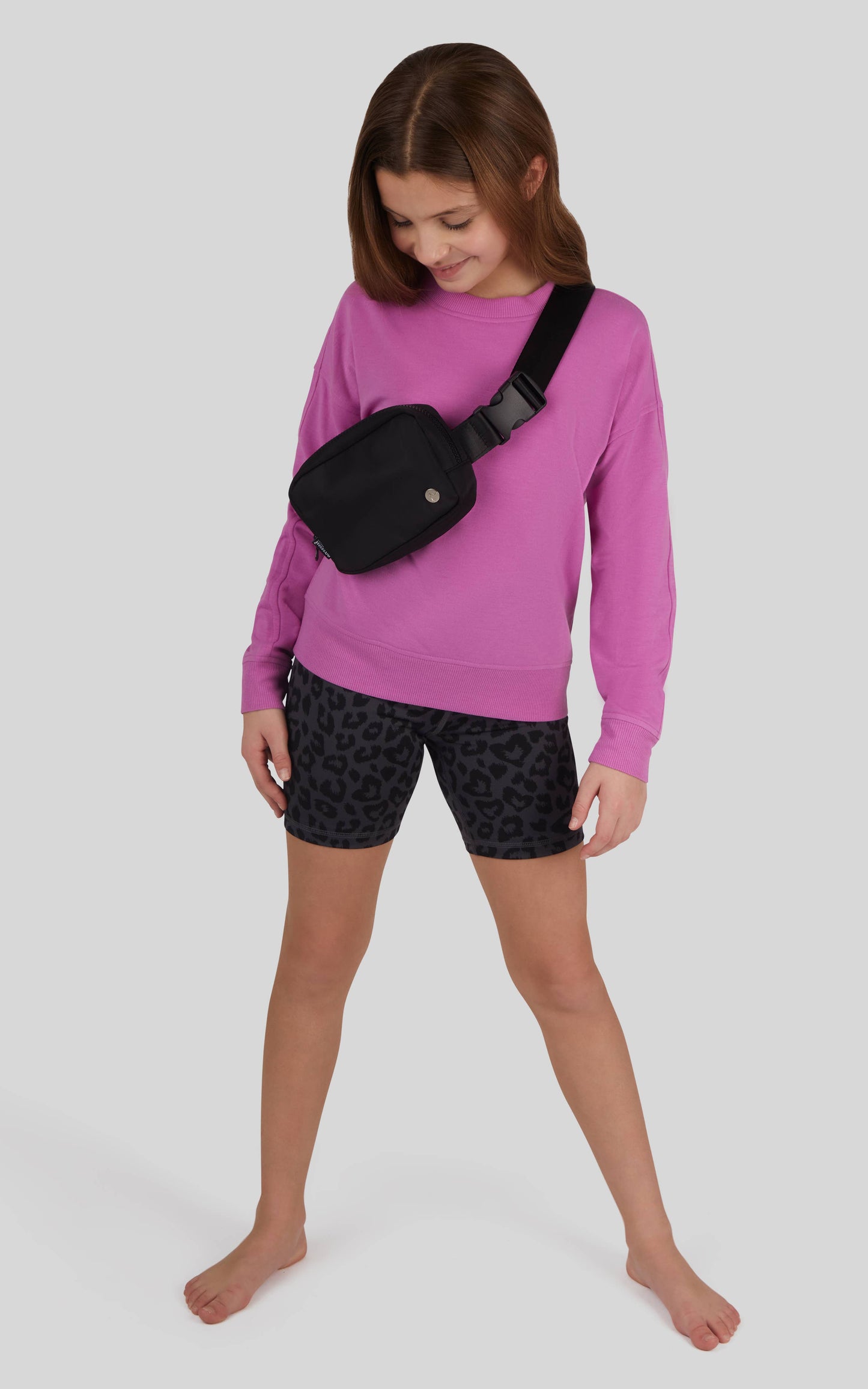 Girls Crew Sweatshirt, Basic Short, Fanny Bag - 3 PCS Set