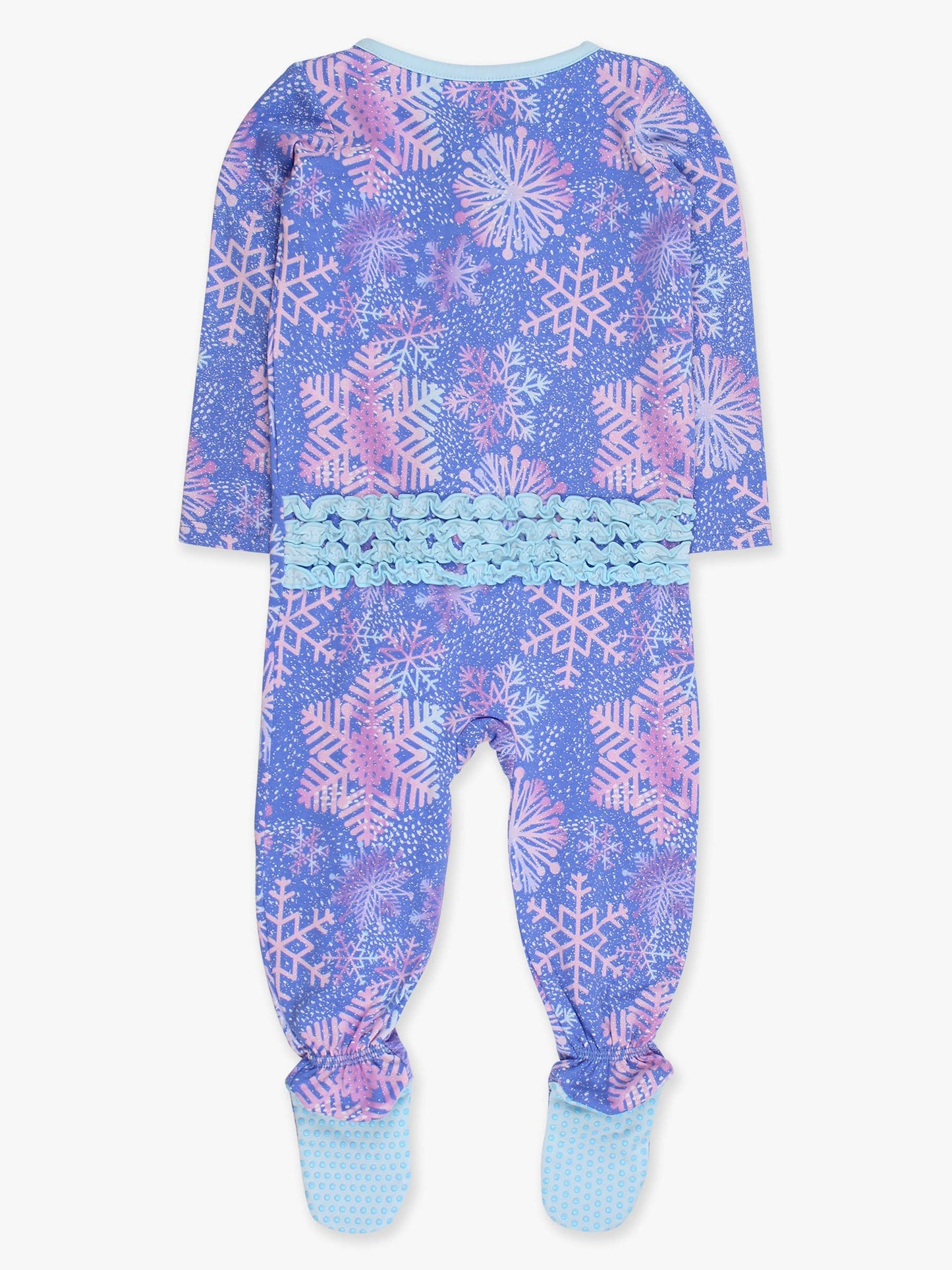 SoftSnooze™ Baby Girls Cotton Modal Shimmer Snowflakes Footed Ruffle One Piece Pajama