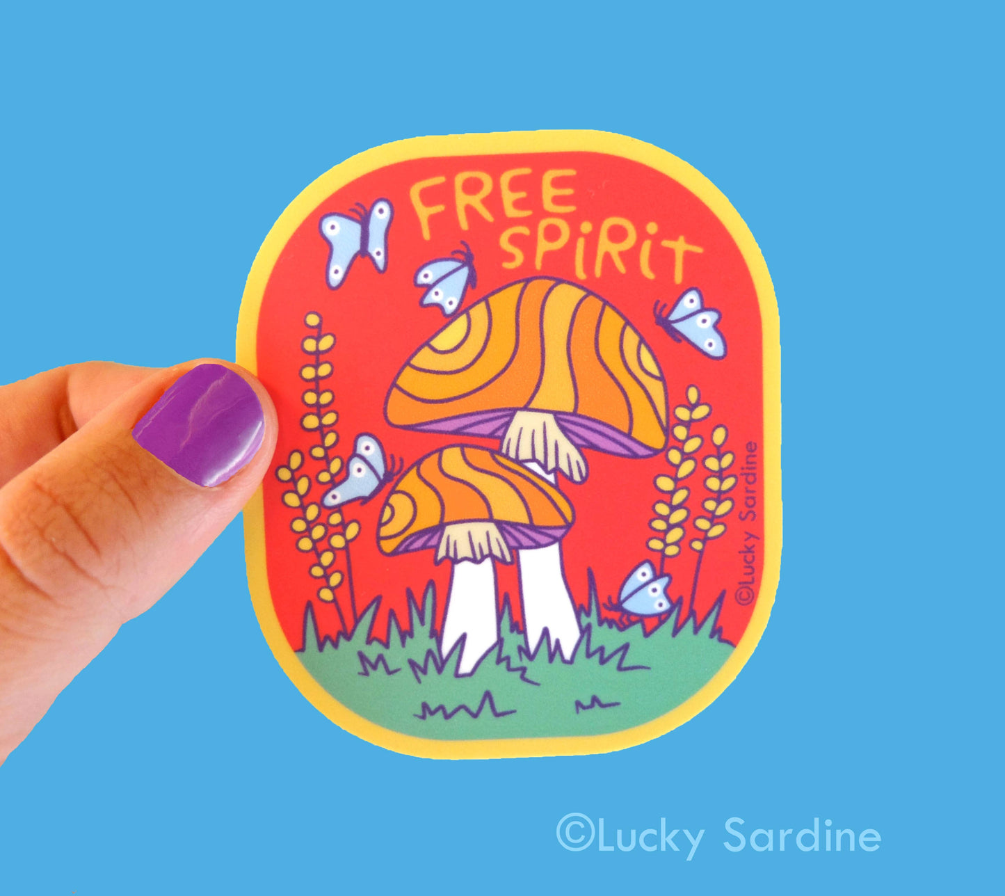 Free Spirit Mushroom & Butterfly, Hippie Retro Vinyl Sticker