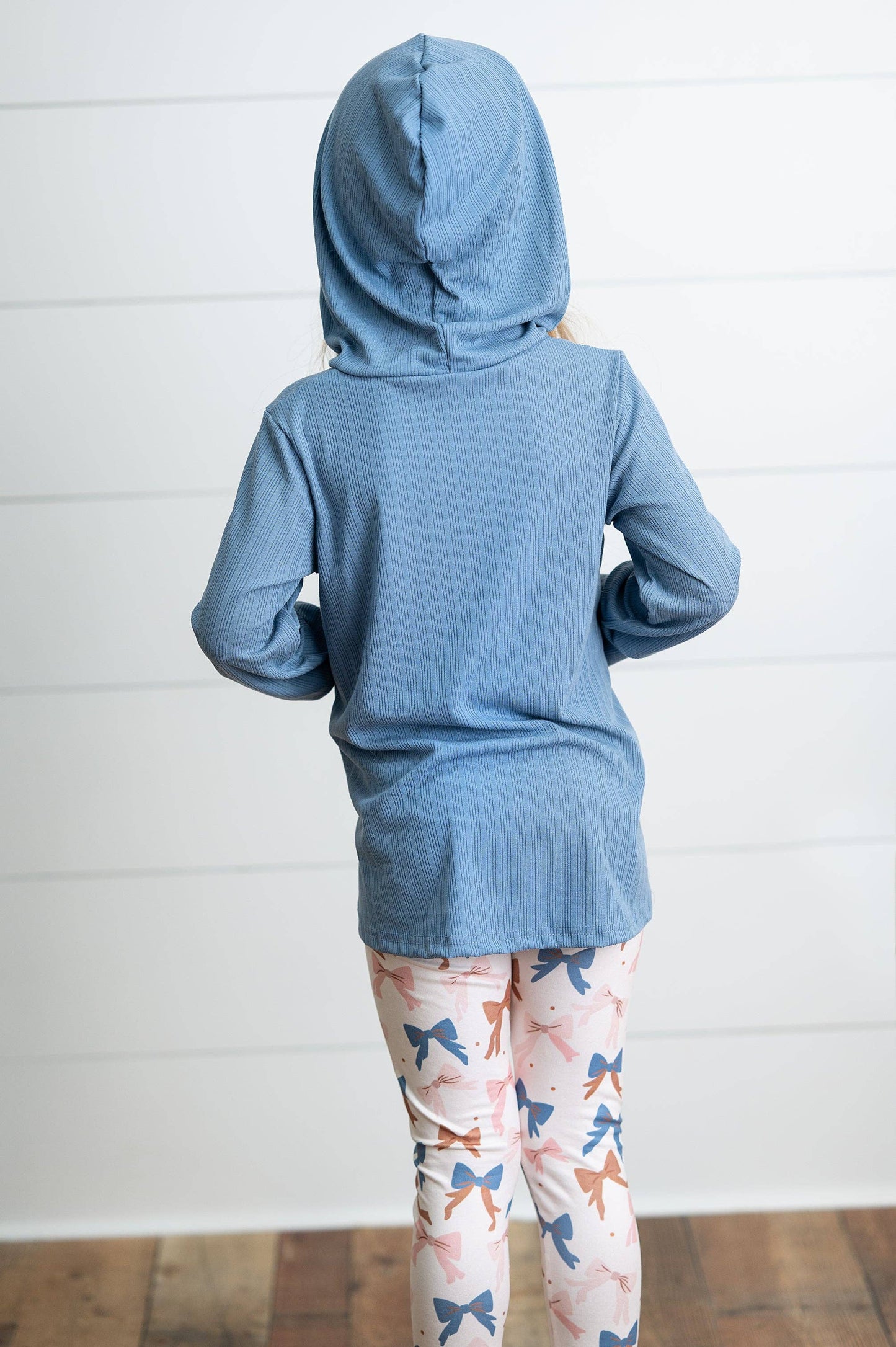 Girls Blue Ruffle Hi-Lo Hoodie & Coquette Bow Legging Set