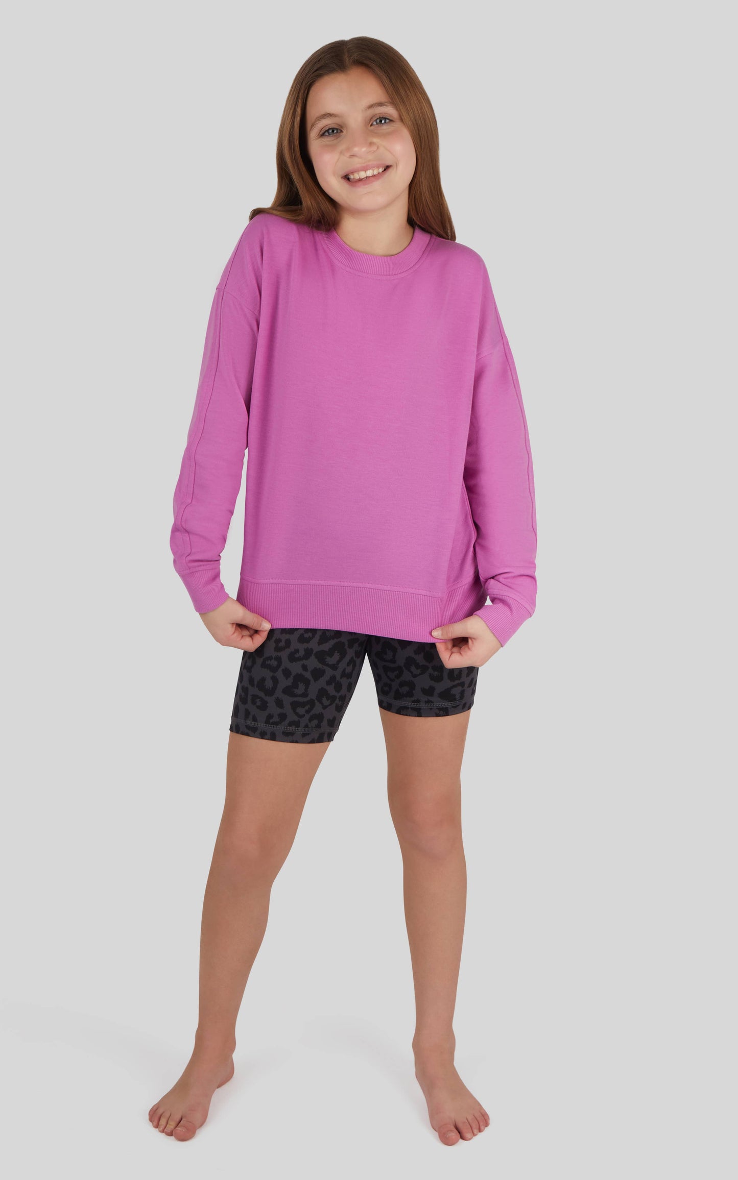Girls Crew Sweatshirt, Basic Short, Fanny Bag - 3 PCS Set