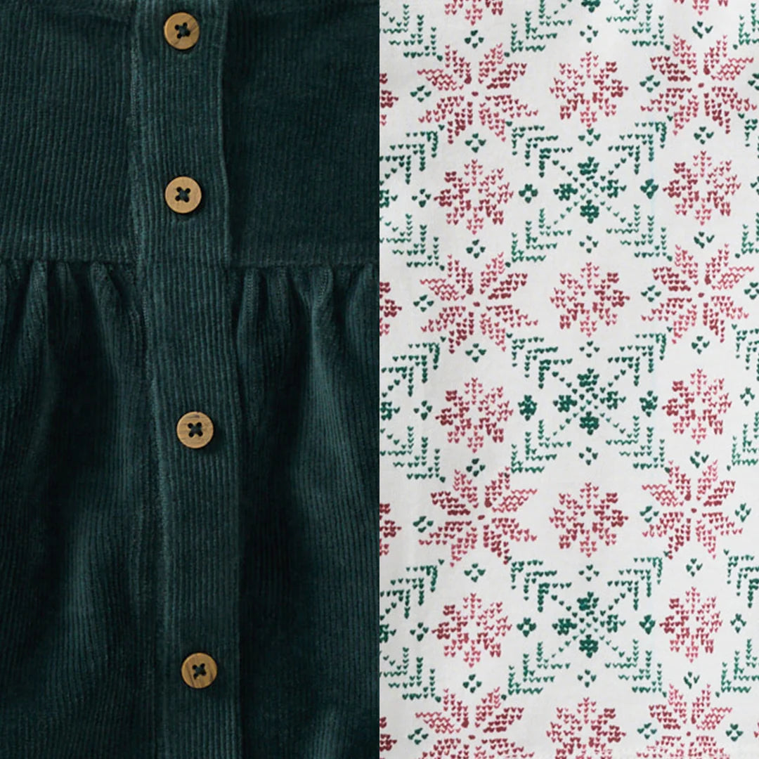 Poinsettia Fair Isle Organic Girl Tee & Dress Set