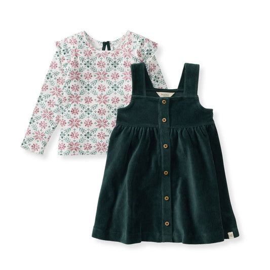 Poinsettia Fair Isle Organic Girl Tee & Dress Set